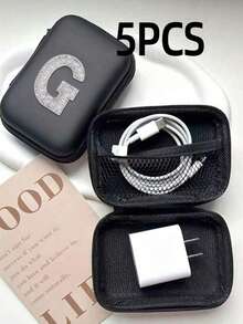 5/3/1 piezas Caja de almacenamiento de cuero PU con letra A-Z, Portador de tarjetas de juego, Organizador de caja de tarjetas de identificación/tarjetas/tarjetas de presentación, Adecuado para viajes, accesorios digitales, estuche para auriculares - Multicolor - Ver 68