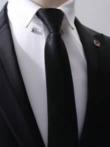 1 件高端男士拉链式领带，条纹商务正装领带，适合商务聚会、工作服、日常穿着婚礼配饰男士领带 - 多色 - 查看 22