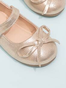 Girls' Cute Bow Decor Round Toe Flat Shoes, Princess Style, Spring/Autumn - Gold - View 3