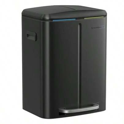 Double Rubbish Bin, 2 X 20L Kitchen Bin, Dual Compartment Metal Step Bin, With Plastic Inner Buckets, Soft-Close Lids, And Handles, Odour Seal