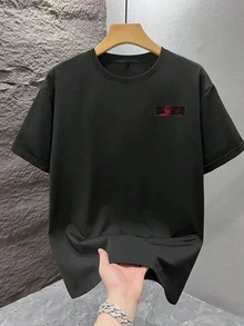 男士时尚印花宽松短袖T恤一件装 | 精致设计 | 夏季必备 | 易于搭配，展现复古风格 - 黑色 - 查看 3