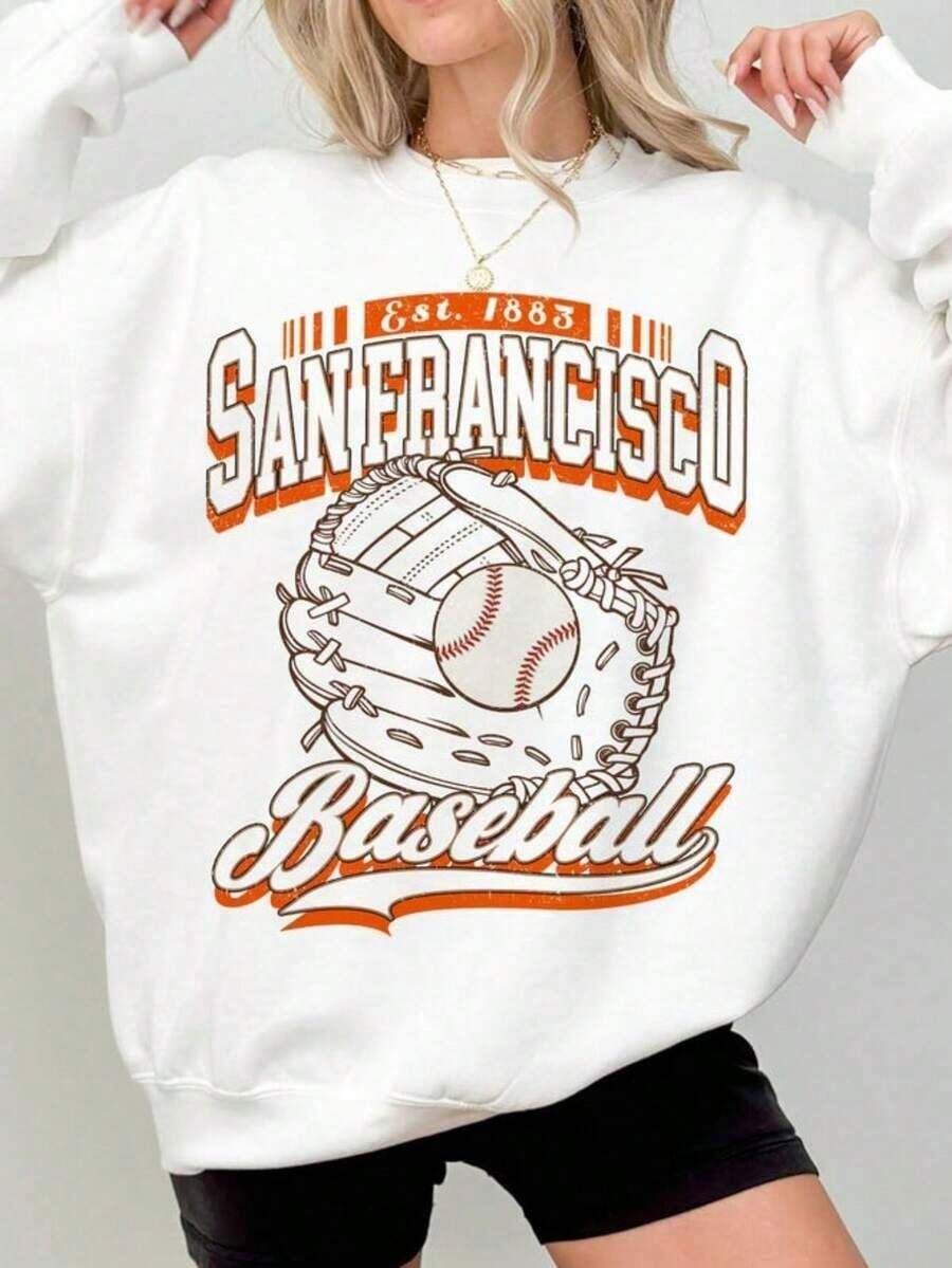 San Francisco Baseball Jersey Hoodie & Pullover Sweatshirt - 90s Retro & AT&Park Design, White & Orange Casual Winter Wear, Washable Fan Apparel SF Giants Games - 白色 - 查看 1