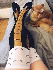 1pair Women's Chicken Feet Design Over-The-Knee Socks, Y2k - 彩色 - 查看 3