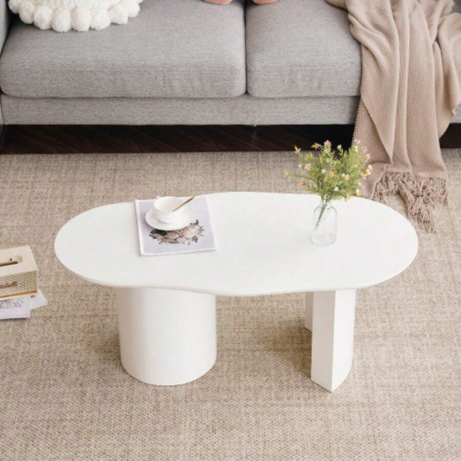 Irregular White Coffee Table 100 Cm Long, Sturdy And Durable - High Quality MDF, Lacquered Surface, Delicate Touch, Irregular And Elegantly Curved Top.