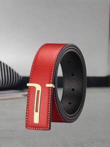 3.3cm Wide Men's Fashion Versatile Faux PU Leather Durable Belt - Gold Metal Buckle, Textured Pattern, Smooth Surface - Classic T-Letter Design, Suitable For Daily Commute And Formal Occasions, Ideal Gift For Boyfriend - Multicolor - View 15