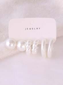 2-6-18pcs/Set Fashion Earring Set, CCB Material C-Shaped Hoop Earrings And Water Drop Stud Earrings Set, Suitable For Women's Daily Wear - White - View 4