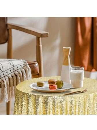 Mantel redondo de 120 cm con lentejuelas doradas brillantes - Decoración de mesa para fiestas y bodas de gran diámetro, mantel brillante y fácil de limpiar para eventos, Navidad, Pascua, San Valentín y fiestas durante todo el año