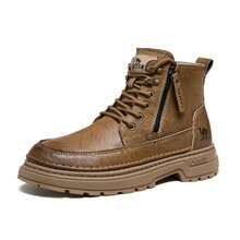 CAMEL CROWN Botas casuales para hombre para exteriores, botas de senderismo de otoño/invierno, botas con estilo Martens que aumentan la altura, suela gruesa antideslizante, botas de trabajo de media caña vintage con forro polar térmico