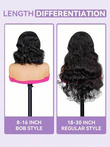 OQ Perruque ondulée océanique en cheveux humains sans colle, densité de 180%, perruque carré de 8 à 16 pouces, perruque longue de 18 à 30 pouces, avec fermeture en dentelle HD pré-coupée et pré-épilée de 6x4 pouces, , couleur naturelle, aspect naturel pour femmes - SNatural - Voir 11