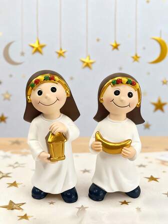 1 st Ramadan-flickastaty, söt mini, hållbar, lämplig som Eid-dekoration, kan användas för kontor, spismantel, matbordsdekor och annan heminredning