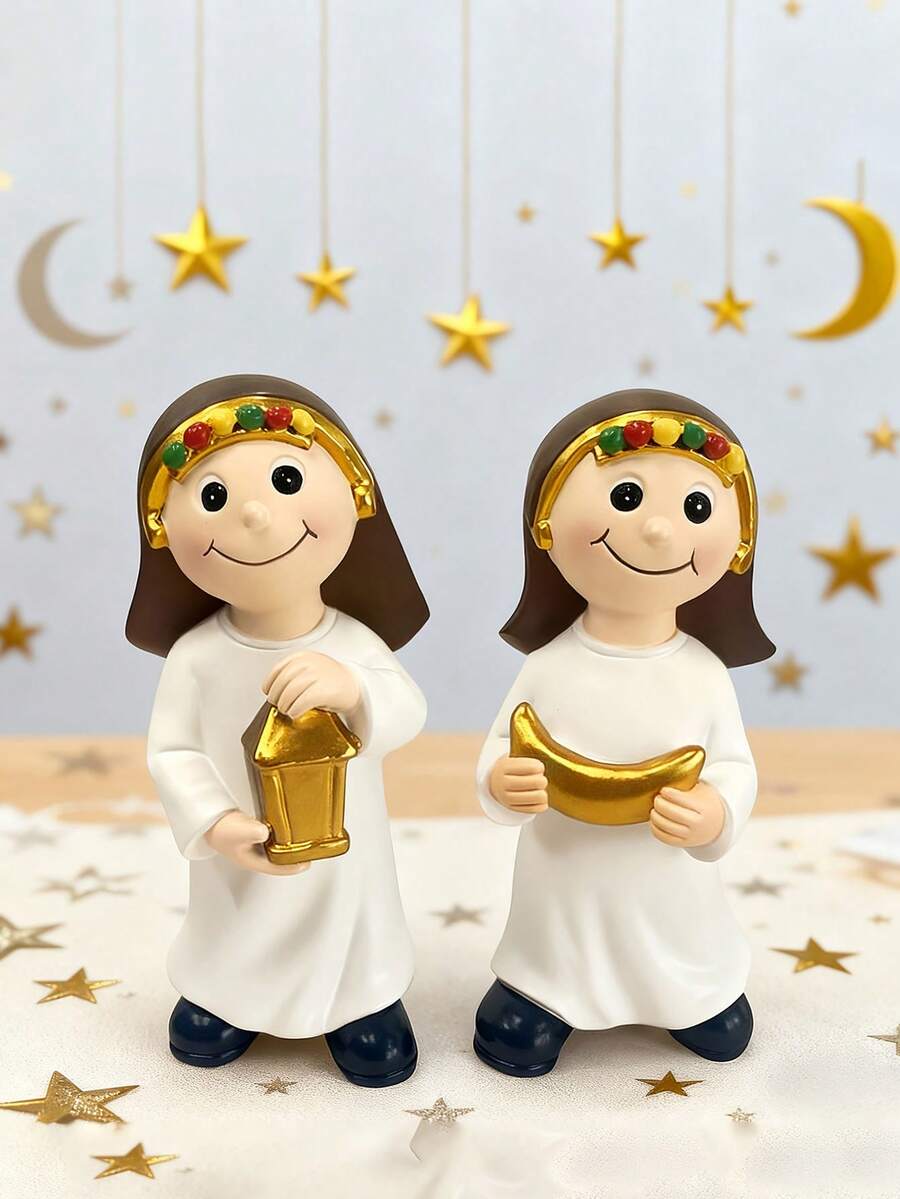 Estatueta decorativa de menina do Ramadã (1 peça), mini, fofa e durável, ideal para decoração do Eid, podendo ser usada em escritórios, lareiras, mesas de jantar e outros ambientes domésticos. - Multicolorido - Ver 1