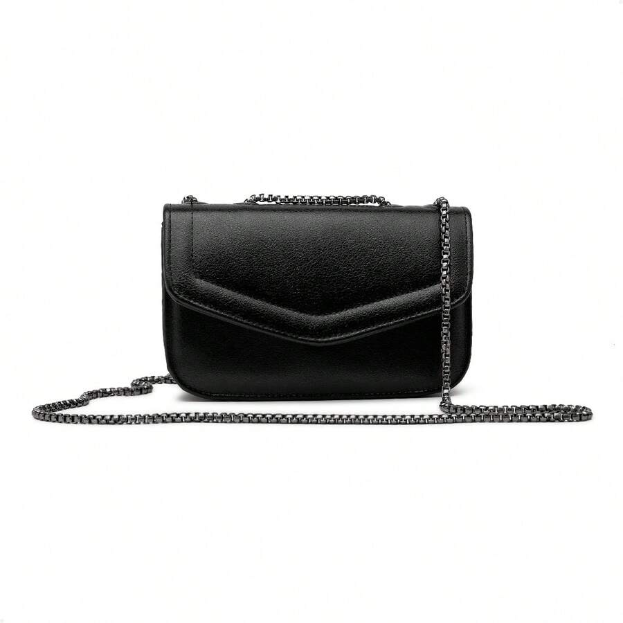 Basic Minimalist Metallic Crossbody Bag For Summer Parties. - Black - View 1