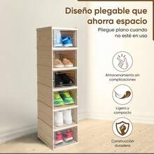 Zapatera Plegable y Vertical con Cubierta Transparente – 6 Cajas de Almacenamiento  Neutro (25.5*20*34.5 cm por caja), Ideal para Closets y Hogares Modernos - Crema con tapa transparente - Ver 3