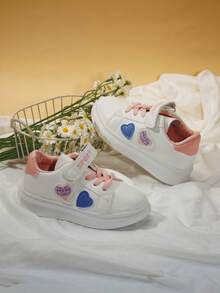 1 par de zapatillas rosas con diseño de corazón de dibujos animados populares para volver al colegio, con suelas antideslizantes y duraderas, y una experiencia cómoda para niños - Blanco - Ver 4