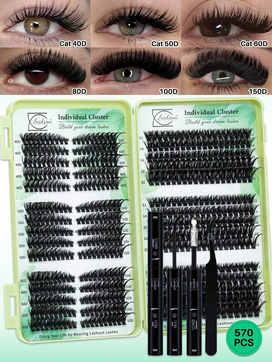570PCS Individual Lashes Book Kit D Curl 6 Styles Mixed Length Cat 40D ...