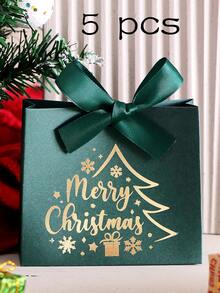 5-Piece Christmas Gift Box With Bow, Santa Claus Sleigh And Reindeer Pattern, Holiday Candy Gift Bags, Suitable For Holiday Parties, Weddings, Birthdays, Anniversaries, Exquisite Gift Packaging, C Ookies, Jewelry, Chocolates, DIY Craft Packaging, Christmas Eve Decorations - Multicolor - View 23