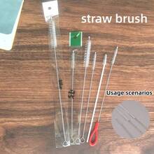 Escova de Limpeza de Garrafa e Canudo de Aço Inoxidável de 17,5 cm/6,88 pol., Escova de Cerdas Macias em Espiral para Limpeza de Pequenos Furos e Frestas