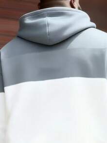 Blue Striped Ombre Plus Size Men's Pullover Sweatshirt Set, Spring/Autumn Sports 2-Piece Outfit Fashionable Light Color Contrast Print Pullover Pullover Sweatshirt Set - Multicolor - View 10