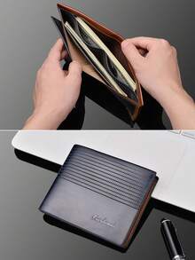 1pc Fashionable Wooden Grain Leather Men's Short Wallet & Card Holder