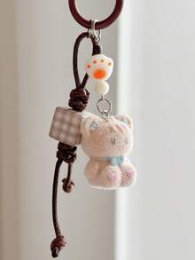 1pc Cute Rabbit & Bear Flocked Pendant, Versatile Bag, Camera, Keychain, Phone Strap Accessory - Multicolor - View 7