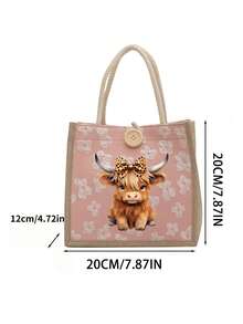 Charming Highland Cow Theme Printed Tote Bag,Multi-Functional Handbag, Linen Tote Bag,Large Capacity Handbag, Portable Shopping Bag,Suitable For School, University, Work, Business, Commuting, Outdoor, Travel, Holidays,Travel Bag Essential,Gifts For Family, Friends, And Colleagues - Multicolor - View 10