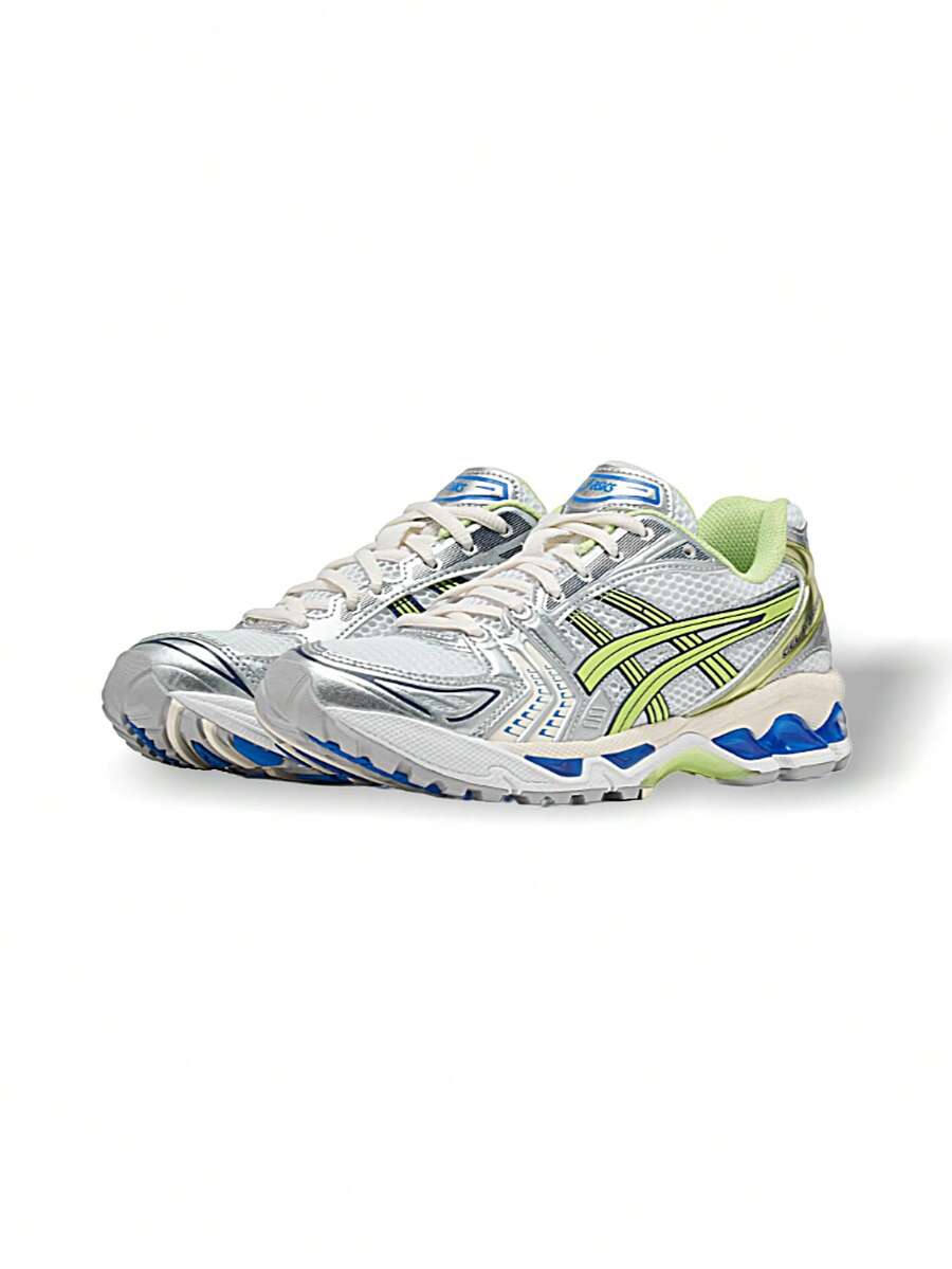 Asics KAYANO 14 男女通用运动鞋 透气吸汗 弹性好 百搭 纯色 易洗 运动户外跑步 步行 银/白/绿 1203A537-108 - 銀色/白色/綠色 - 查看 1