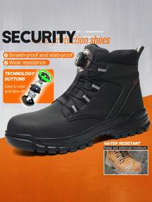 Unisex Work Training Safety Boots, Men's High-Top Steel Toe Sports Boots, Safety Trainers, Durable And Sturdy, Men's Work Boots, Work Shoes, Steel Toe Safety Training Shoes, Anti-Puncture Anti-Crush Cushioned Soles, All-Season Work Boots, Anti-Crush Anti-Puncture, Suitable For Outdoor, Hiking, Adaptable Design, Ideal Worker's Gift, Durable Rubber Outsole, Women's Work Boots, Work Shoes, Men's High-Top Safety Shoes - Black - View 4