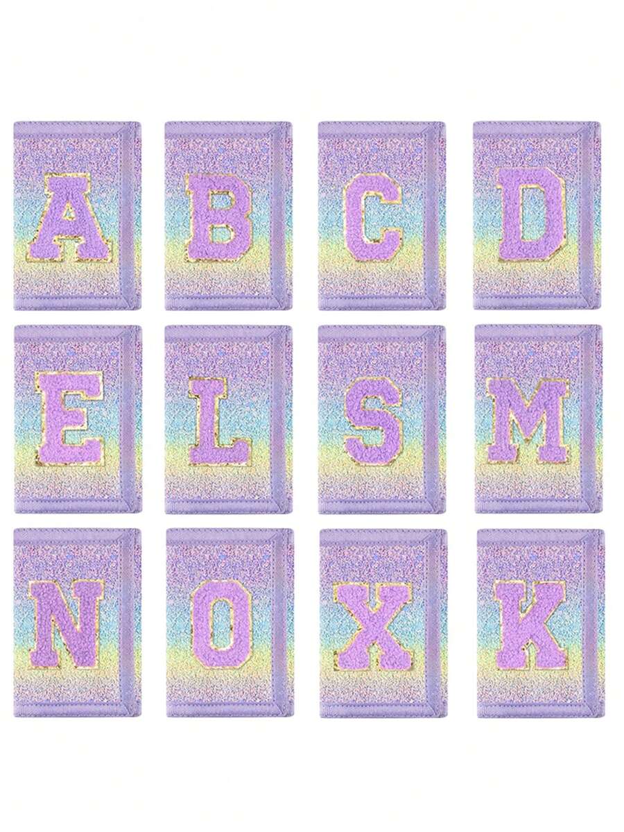 1pc Letter Embroidered Wallet, Ombre Glitter Sequin Wallet, Canvas Folding Coin Purse, Durable Polyester Material With Zipper Pocket, Hook And Loop Closure, Suitable For Daily Use And Christmas Gift - Multicolor - View 1