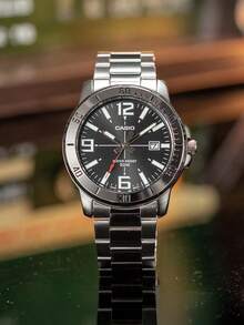 Casio MTP-VD01D-1B 男士潛水風石英腕錶，銀色鋼製錶帶，5ATM 防水，日期顯示，附原裝官方禮盒 - 黑色 - 查看 3