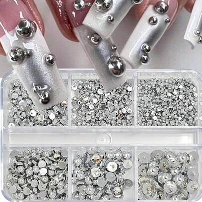 6 Miếng Dán Móng Tay Hình Bán Nguyệt Bạc Phong Cách Punk, Nhiều Kích Cỡ, Đá Kim Loại 3D Hình Bán Nguyệt Đế Phẳng, Thiết Kế Gothic Cổ Điển, Trang Trí Móng Tay Phong Cách Y2K, Phụ Kiện Làm Móng, Trang Sức Móng Tay Tự Làm, Đá Trang Trí Móng, Dụng Cụ Làm Móng Nghệ Thuật