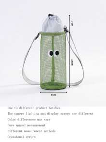 1pc Cute Big Eye Drawstring Closure Water Bottle Bag, Shoulder Crossbody Mesh Cup Holder - Multicolor - View 6