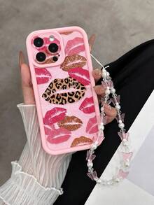 Lip Print Recessed Pink Bracelet Thickened Precision Hole Simple Anti-Drop Thick Phone Protective Case, Compatible With Iphone 17/17 Pro Max/ 16/16 Pro/16 Pro Max/ 16 Plus, 15 XR/7/8, 15 Pro Max, 12 Pro Max, 13 Pro Max, 14 Pro Max, 13, 14, 11, 12, P14, P11 Soft Shell, P12 Anti-Drop, XS, XR, 7/8P, 7/8 GES2, Redmi Phone Case - Multicolor - View 1