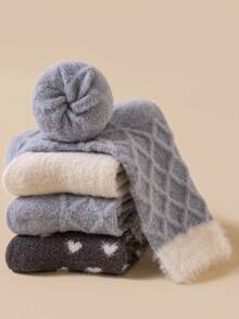 3双装儿童加厚保暖中筒袜，蝴蝶结设计，冬季女童袜 - 彩色 - 查看 3