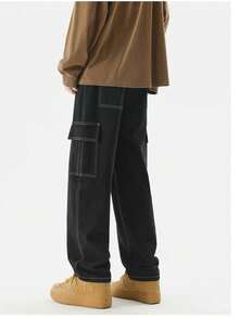 Men's Black, Khaki, And Beige Skater Cargo Pants With Elastic Waistband, Sizes S To XL - LINHA BRANCA - 查看 2