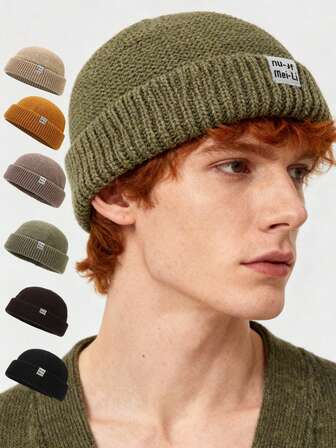 Unisex Knit Beanie Hat, Fashionable Minimalist Design, Warm, Solid Color, Suitable For Autumn/Winter, Men And Women