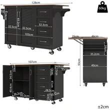 Küchenwagen Mit Diagonal Gestreiften Schranktüren, Herausnehmbarer Esswagen Mit Handtuchhalter Und Gewürzregal, Verstellbare Trennwände, Küchenbuffet, Tischplatte Mit Holzmaserung, Schwarz - Black - View 2