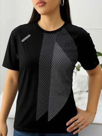 1pc Women Quick Drying T-Shirt, Ice Silk Round Neck Short Sleeve, Stretch Sweat Absorbing Breathable Sweatshirt, Suitable For Women's Fitness Training