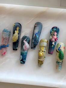 1pc Peacock Frame Leaf Pattern 3D Nail Art Mold, Transparent Silicone Nail Decoration Mold - Clear - View 7