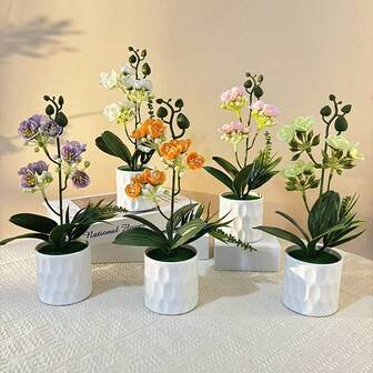 三叉九茎茉莉花盆景，北欧风格仿真盆栽，适用于客厅、阳台、感恩节、情人节、婚礼、万圣节、派对、酒店、母亲节等场合，也适合摆放在餐桌、客厅、卧室、书桌上作为装饰。