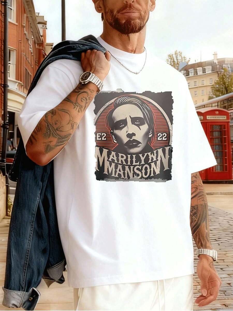 OVERSIZED Marilyn Manson Graphic T-Shirt. Quality Fabric, Urban Hip-Hop Style, Comfortable, Durable, Artistic Print. - White - View 1