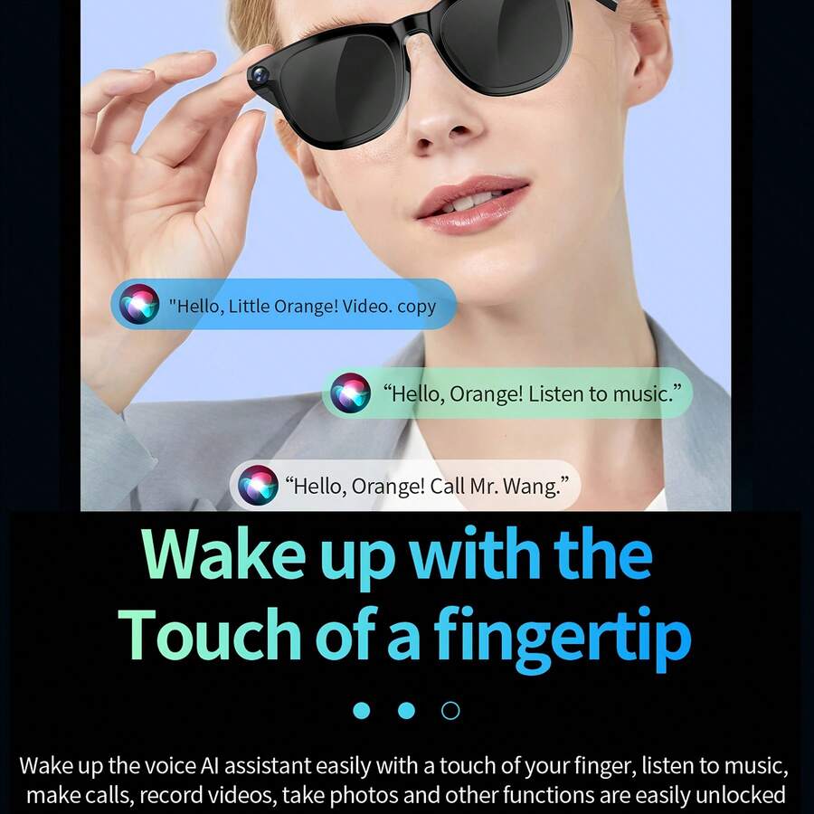 AI Smart Glasses: 8MP 2K Camera, Hands-Free AI Assistant, ChatGPT Voice Recognition & Translation, WiFi Sync, 9-Hour Audio Playback (250mAh) - Suitable For Travel, Business, Daily Life - Black - View 1