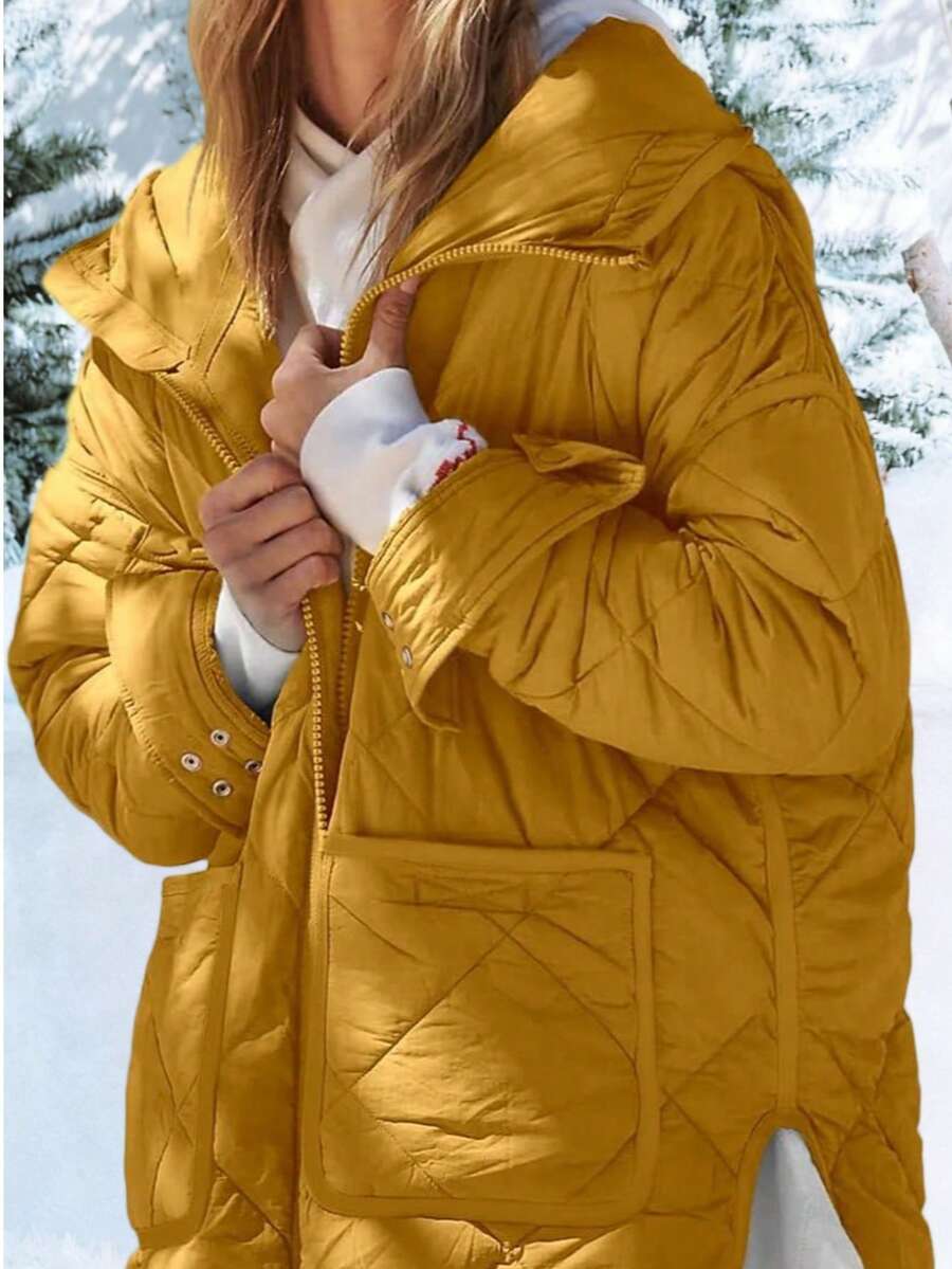 Womens Winter Quilted Puffer Jacket Hooded Long Sleeve Zip Up Winter Coat Lightweight Warm Jackets With Pockets