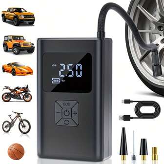 Reifenaufpumper, tragbarer Luftkompressor. USB-Schnittstelle wiederaufladbarer Autoluftpumpe, 7,4V/12V Spannung, ausgestattet mit 2000mAh Lithium-Ionen-Akku, geeignet für Autos, Motorräder, Fahrräder, Basketbälle, Kfz-Zubehör/Geschenke