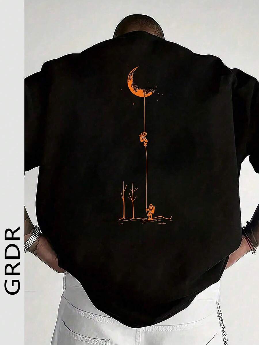 GRDR Men's Fashionable Printed Loose Short Sleeve T-Shirt | Exquisite Design | Summer Essential | Easily Matched, Showcase Your Style - Black - View 1