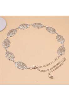 1pc Women's Solid Color Bohemian Style Hollow Leaf Decor Alloy Adjustable Waist Chain, Versatile Accessory - Leaf Style - View 4