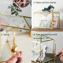 1pc Card Boxes With Slots Glass Wedding Greeting Card Box, 10.2 Inch Large Transparent Card Box, Gold Brass Gift Card Storage Box With Lock, Suitable For Wedding, Baby Shower, Birthday Party And Bridal Shower