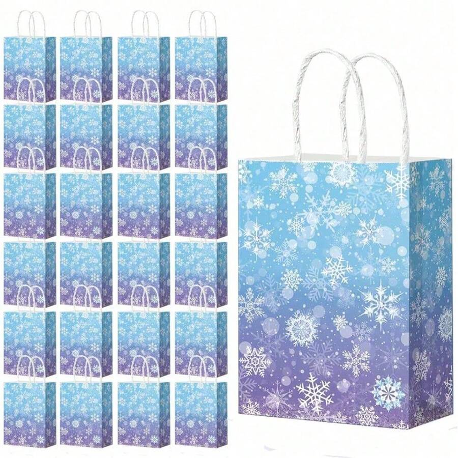 Set de 5 piezas/10 piezas, bolsa de regalo con diseño de copos de nieve, bolsa de papel con copos de nieve, bolsa de regalo para recién nacidos, baño de princesa, holográfica azul, para dulces y aperitivos con asa, para suministros de fiesta de cumpleaños y maravillas - Multicolor - Ver 1