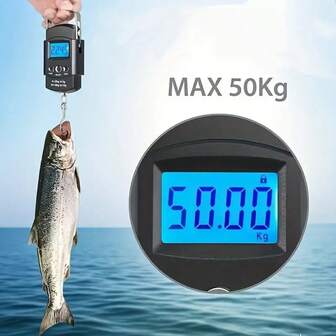 50公斤电子钓鱼秤，带伸缩卷尺，小巧便携，适合户外休闲，不含电池