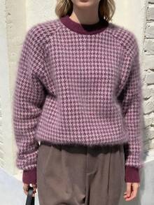 Dentro y fuera de los dos desgaste coreano jersey estudiantes sueltos viento perezoso Pullover suéter de punto tops Jersey versátil de estilo coreano para otoño/invierno, ideal para combinar con otras prendas, de corte holgado y estilo estudiantil, con mangas largas. - Morado - Ver 4