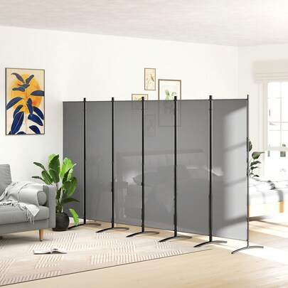 Outsunny 6 Panel Folding Room Divider, Freestanding Privacy Screen Wall With Wide Feet, Portable Paravent Partition Separator For Offices, Balcony, Outdoor Garden, Hot Tub, 332 X 172 Cm, Dark Grey